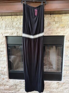 Strapless Black Maxi Dress with Accent Waist